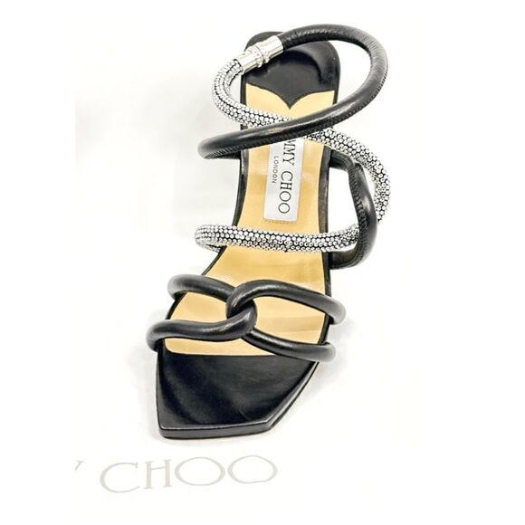 Jimmy Choo Lonnie 90 Crystal Embellished Leather Sandals Ankle Strap Heel Sandal - Picture 6 of 11